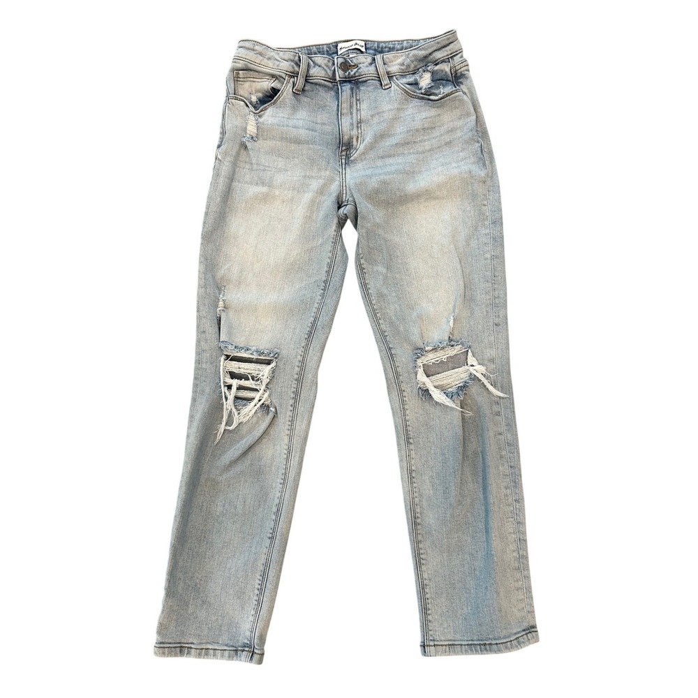 Studio Blue Denim Light Wash Straight Leg Jeans Distressed Knees Size 29